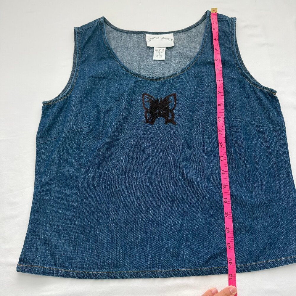 Country Concept Denim Butterfly Tank Top Blue Cotton Sleeveless